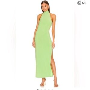 Norma Kamali Lime Green Halter Maxi Dress